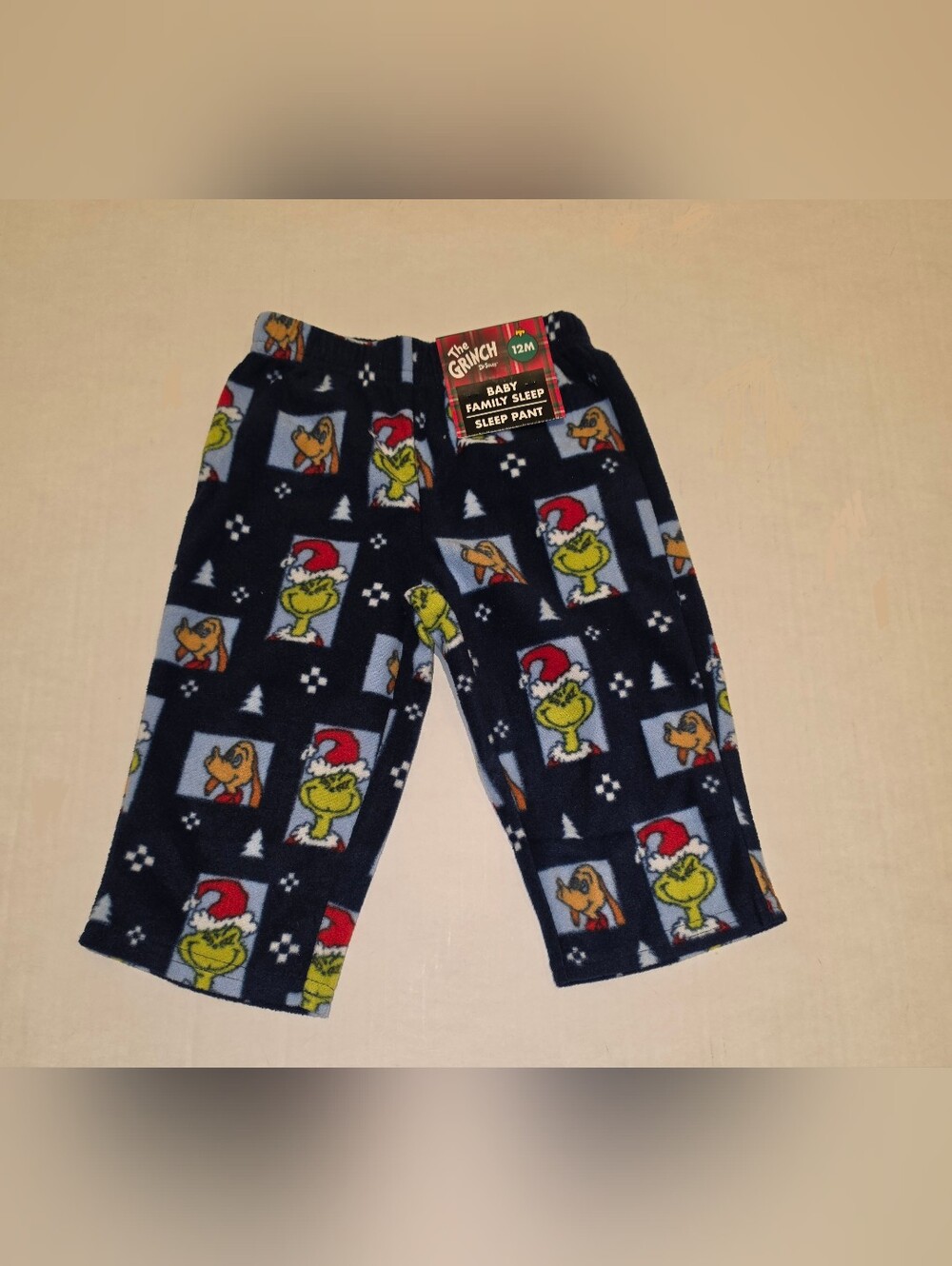 Dr. Seuss Grinch Navy Blue Fleece Pajama Bottoms Sz 12M